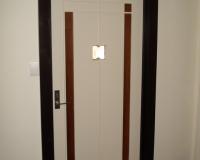 Commercial door with vision panel and overlight.